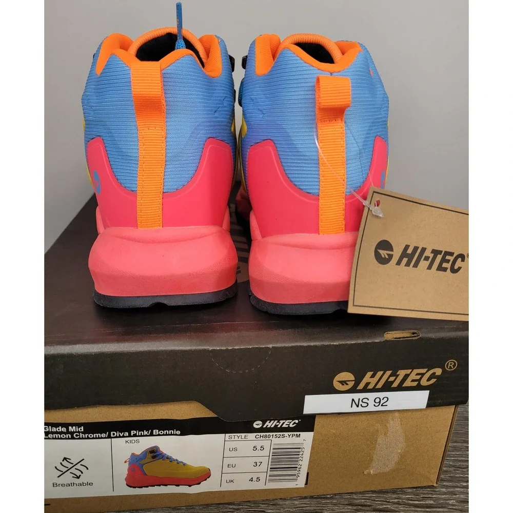 Hi-Tec Glade Mid Kids Hiking Boots Lemon Chrome Diva Pink CH80152S-YPM Size 5.5Y